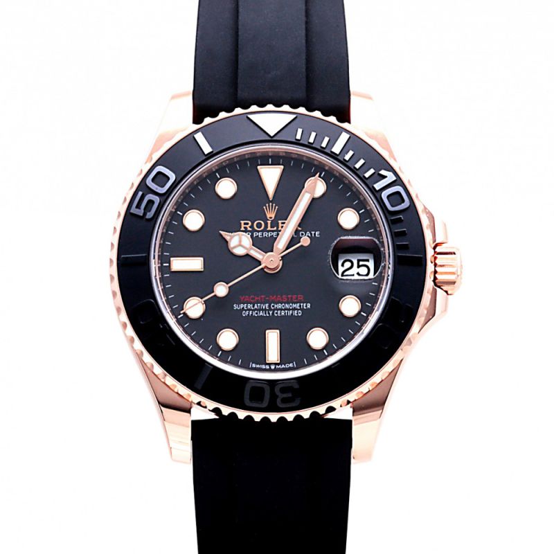 Rolex Yacht-Master 2023 New Mechanical Automatic Black Dial Everose Gold Case Rubber Strap Men Wristwatch 126655
