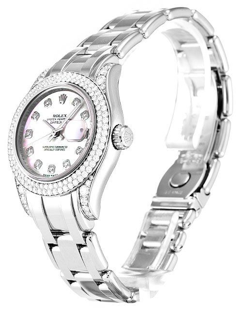 Rolex Pearlmaster Mechanical Automatic Mother of Pearl Pink Dial White Gold Case Women Wristwatch 80359
