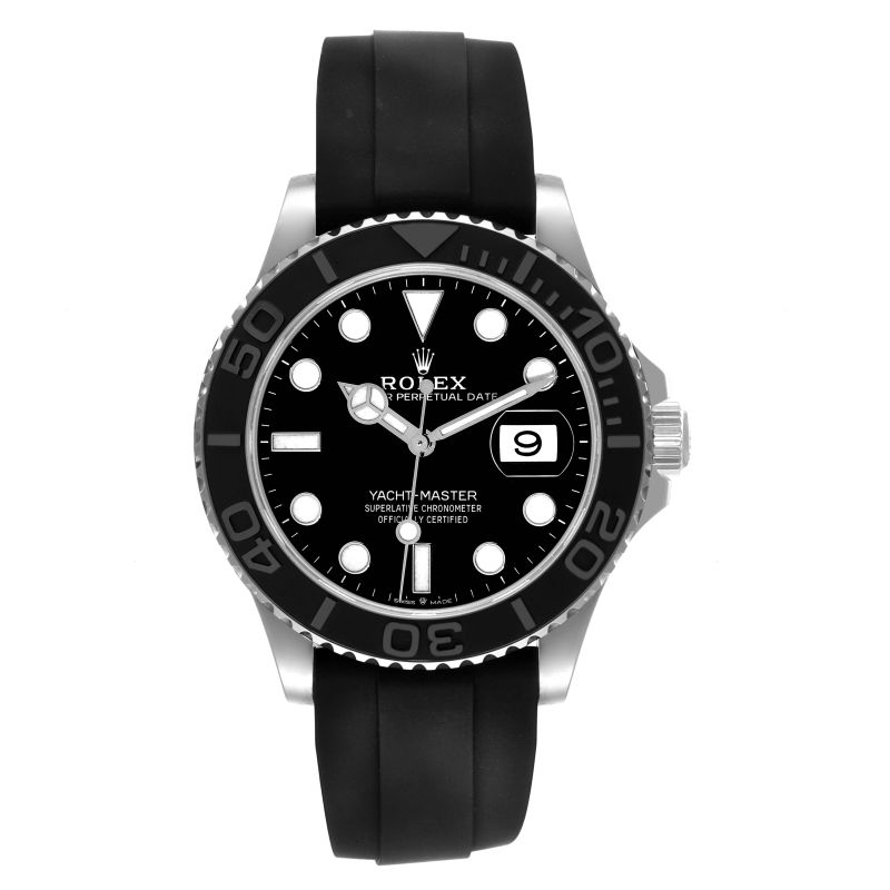 Rolex Yacht-Master Classic Mechanical Automatic Black Dial White Gold Case Rubber Strap Men Wristwatch 226659