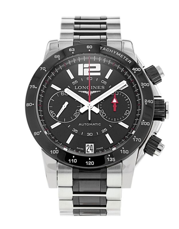 Longines Admiral Chronograph Mechanical Automatic Black Dial Steel Case Men Wristwatch L3.667.4.56.7