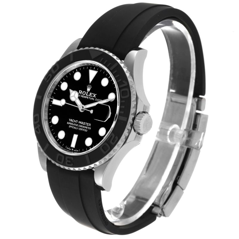 Rolex Yacht-Master Classic Mechanical Automatic Black Dial White Gold Case Rubber Strap Men Wristwatch 226659