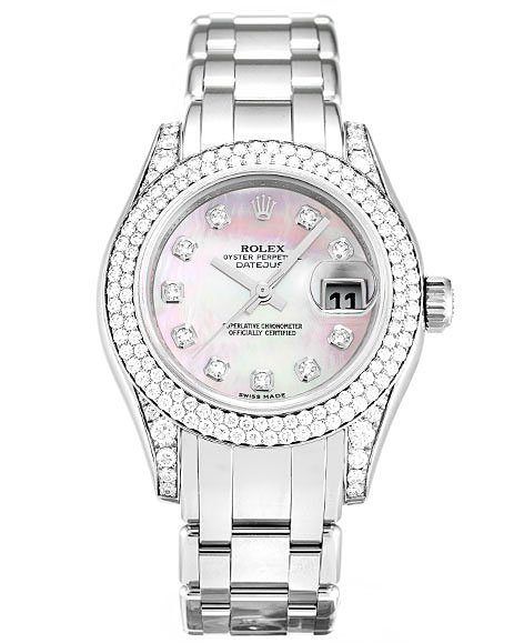 Rolex Pearlmaster Mechanical Automatic Mother of Pearl Pink Dial White Gold Case Women Wristwatch 80359