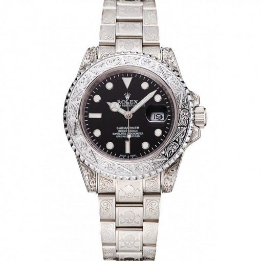 Rolex Submariner Skull Limited Edition Mechanical Automatic Black Dial White Case And Bracelet Stainless Steel Men Wristwatch 1454093