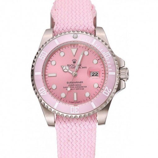 Rolex Submariner Colorful Mechanical Automatic Pink Dial Stainless Steel Women Wristwatch 1453866