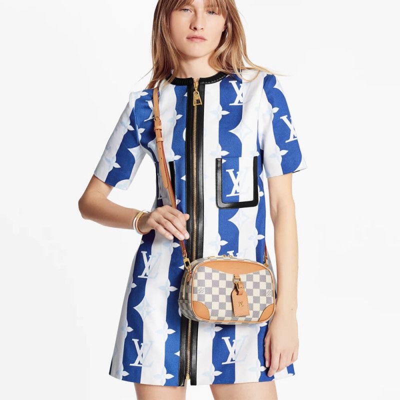 Louis Vuitton Damier Azur Deauville 2021 Spring Summer Mini Beige Canvas Women Messenger Crossbody Bag N50048
