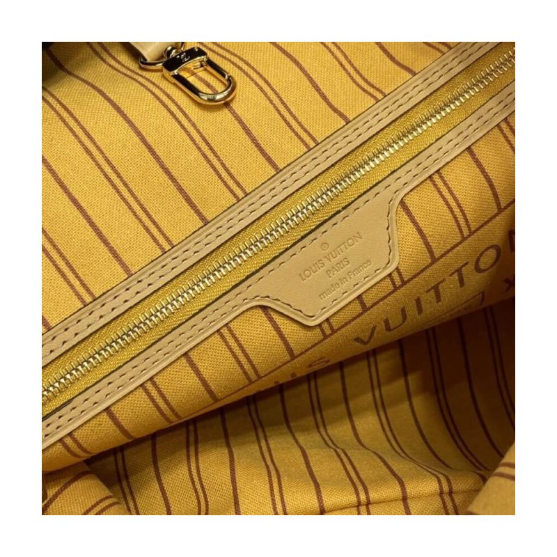 Louis Vuitton Damier Azur Neverfull MM Beige Canvas With Braided Strap Women Tote Handbag N50047