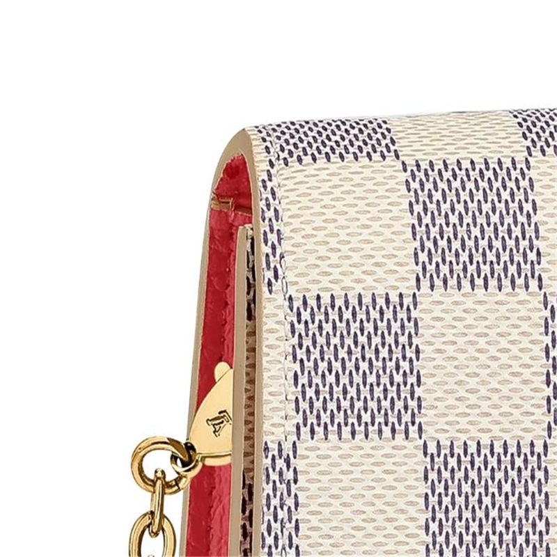Carteira Louis Vuitton Damier Azur Croisette Bege Lona Feminina Corrente N60358