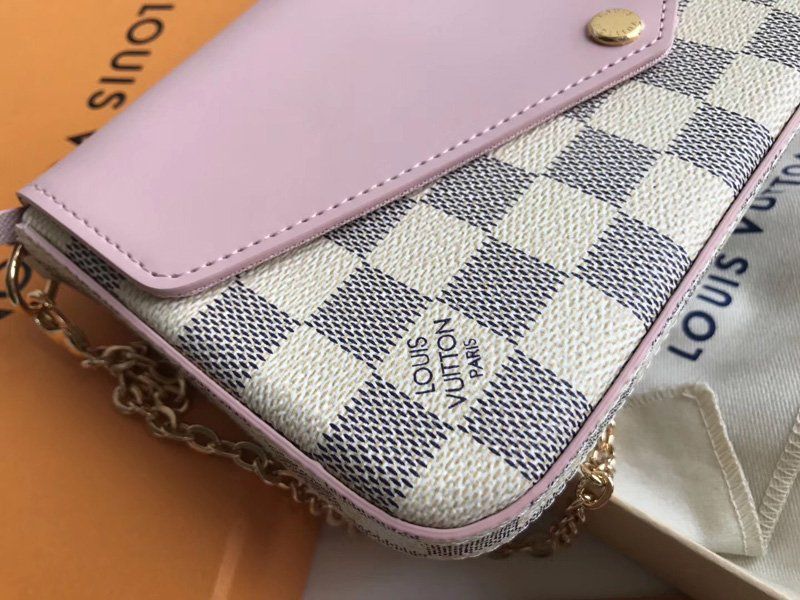 Louis Vuitton Damier Azur Pochette Felicie Pink Leather Women Satchel Shoulder Bag N60235