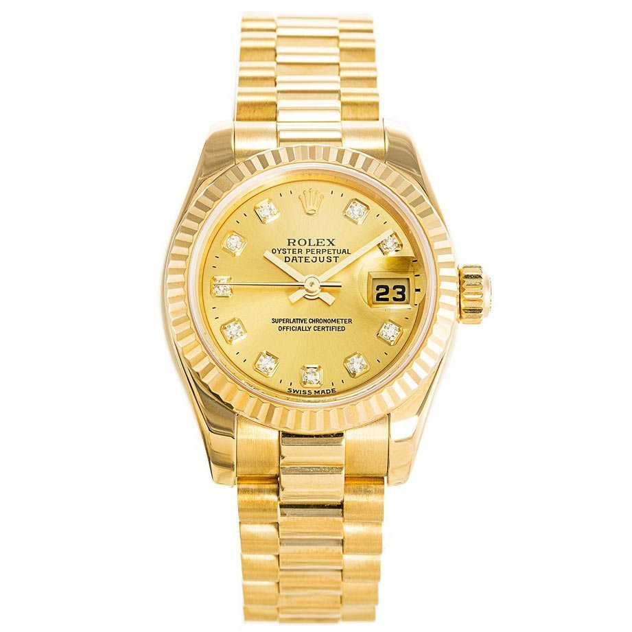 Rolex Datejust Gorgeous Mechanical Automatic 2000 Gold Dial Gold Plated Stainless Steel Women Wristwatch 179178