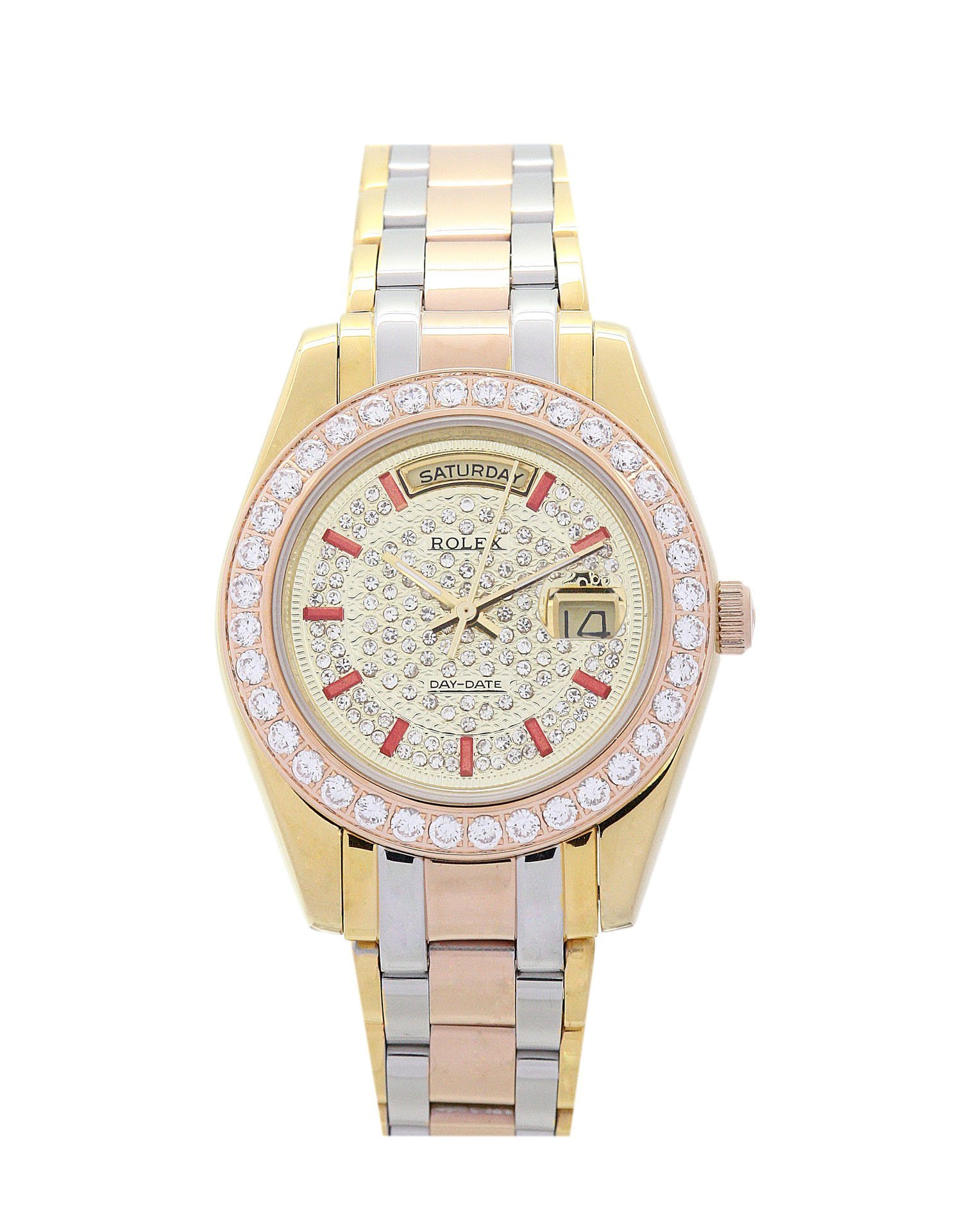 Rolex DayDate Classic Mechanical Automatic Yellow Gold Dial Rose Gold And Yellow Gold With Diamonds Women Wristwatch 118346