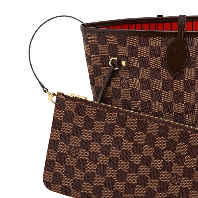 Louis Vuitton Damier Ebene Neverfull MM Brown Canvas Women Tote Handbag N41358