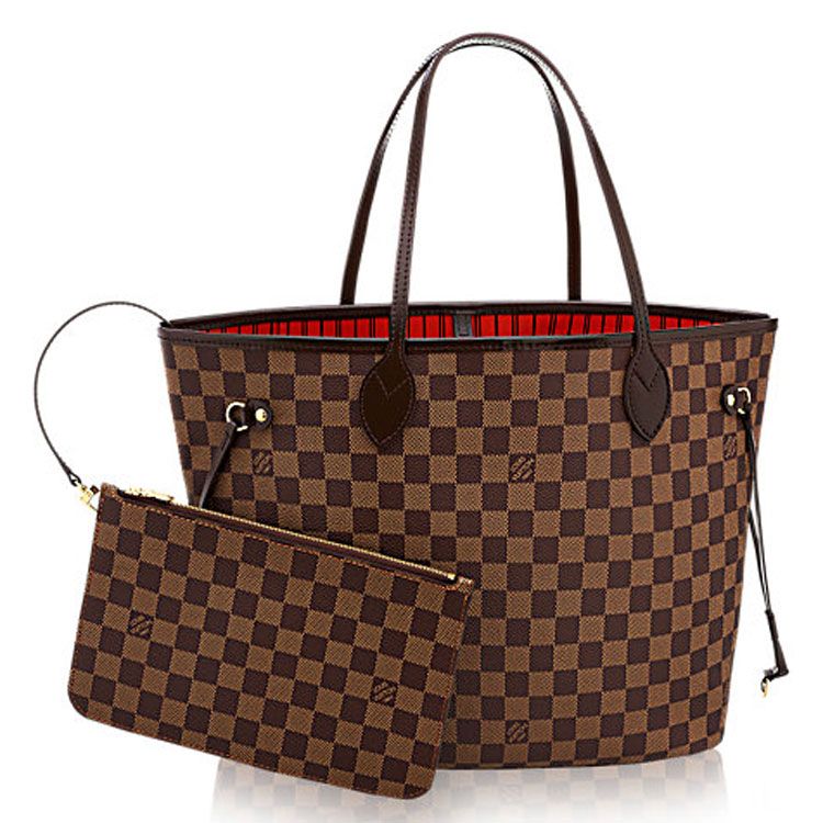 Louis Vuitton Damier Ebene Neverfull MM Brown Canvas Women Tote Handbag N41358