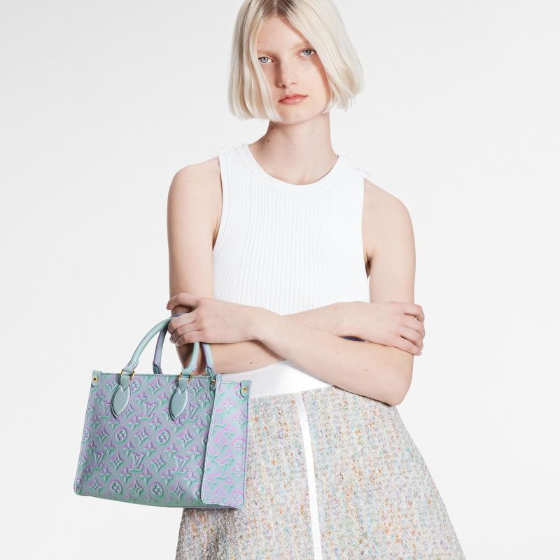 Louis Vuitton Empreinte Leather Onthego PM New 2022 Blue Cowhide Women Tote Handbag M46067