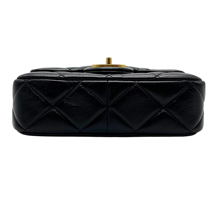 Chanel Classic Mini Black Lambskin Enamel Logo Women Flap Shoulder Bag AS3113