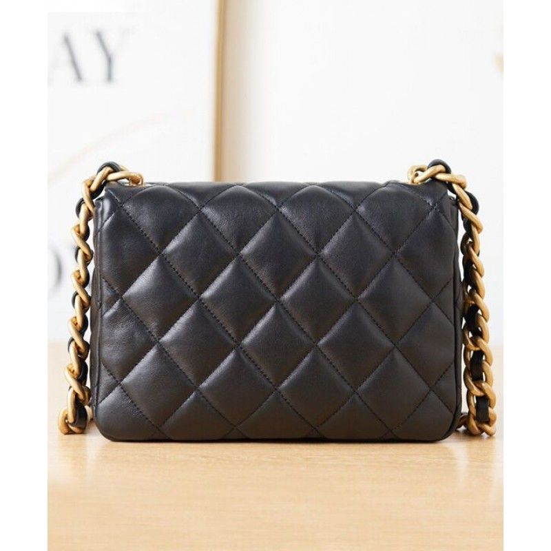 Chanel Classic Small Black Lambskin Women Flap Shoulder Bag AS3206