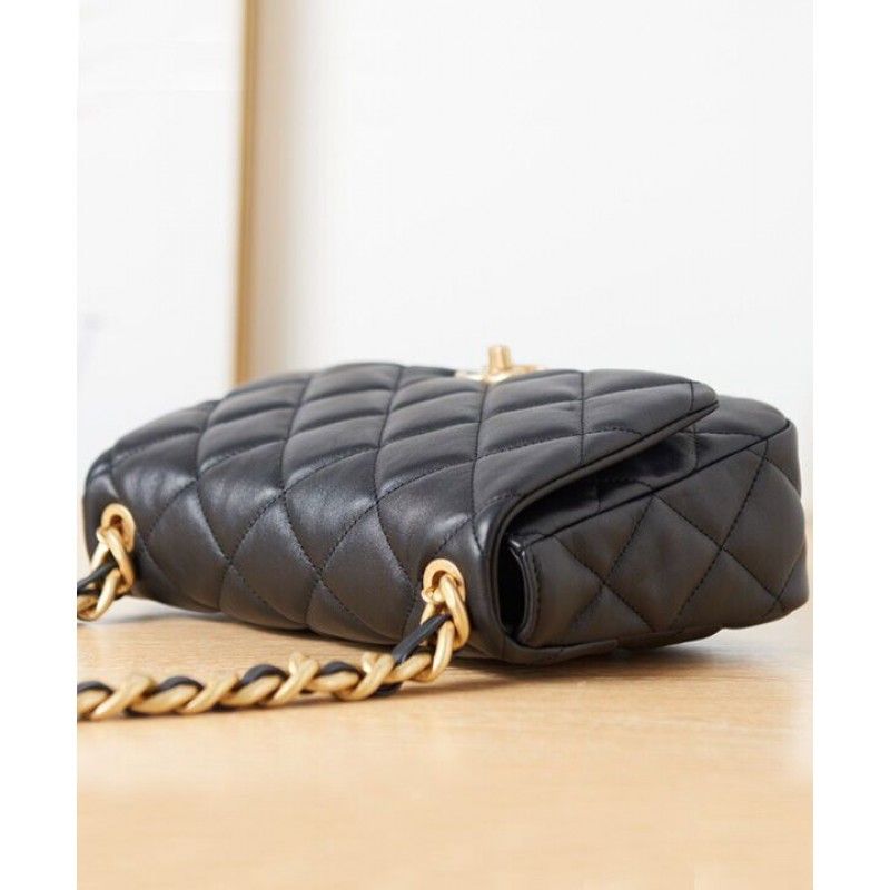 Chanel Classic Small Black Lambskin Women Flap Shoulder Bag AS3206