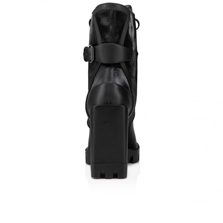Christian Louboutin Macademia Classic 100 Mm Black Coated Canva Round Toe Boot 3230643BK01