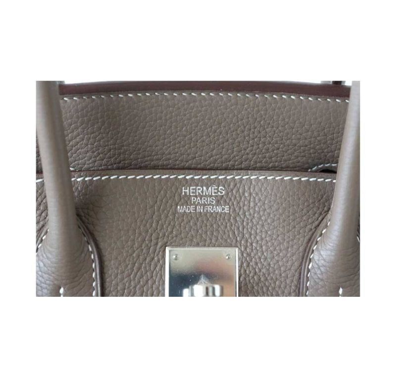 Hermes Birkin 30 CM Clássico Cinza Clemence Couro Bolsa Feminina Bolsa
