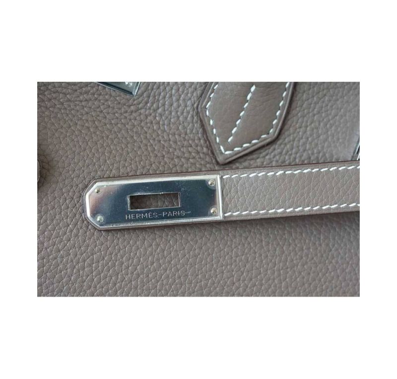 Hermes Birkin 30 CM Clássico Cinza Clemence Couro Bolsa Feminina Bolsa