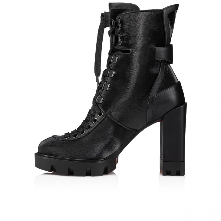 Christian Louboutin Macademia Classic 100 Mm Black Coated Canva Round Toe Boot 3230643BK01