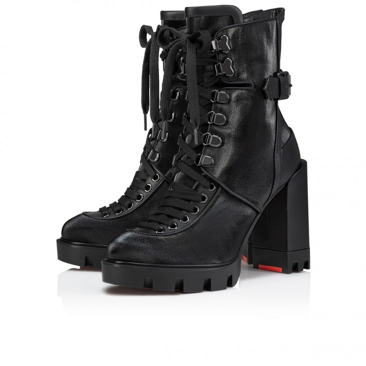 Christian Louboutin Macademia Classic 100 Mm Black Coated Canva Round Toe Boot 3230643BK01