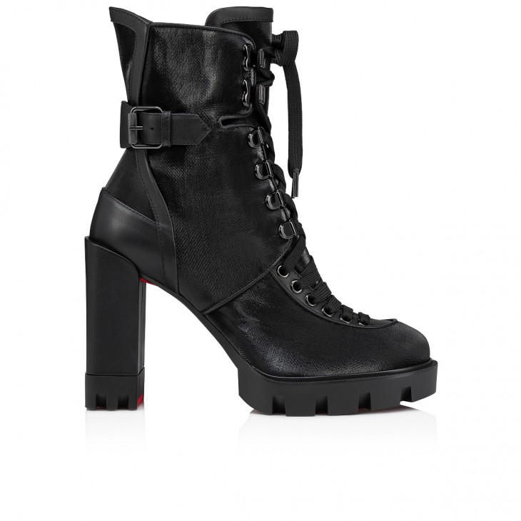 Christian Louboutin Macademia Classic 100 Mm Black Coated Canva Round Toe Boot 3230643BK01
