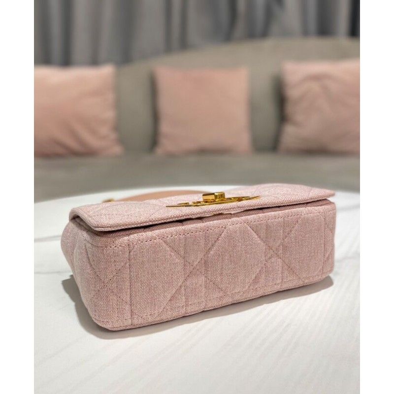 Bolsa crossbody feminina Christian Dior Caro clássica pequena em lona rosa