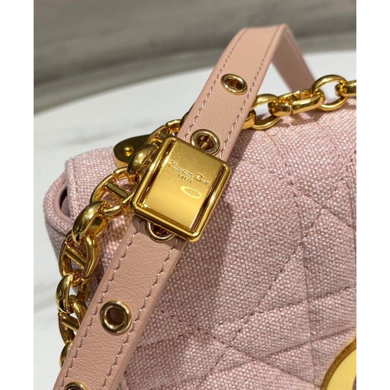 Bolsa crossbody feminina Christian Dior Caro clássica pequena em lona rosa