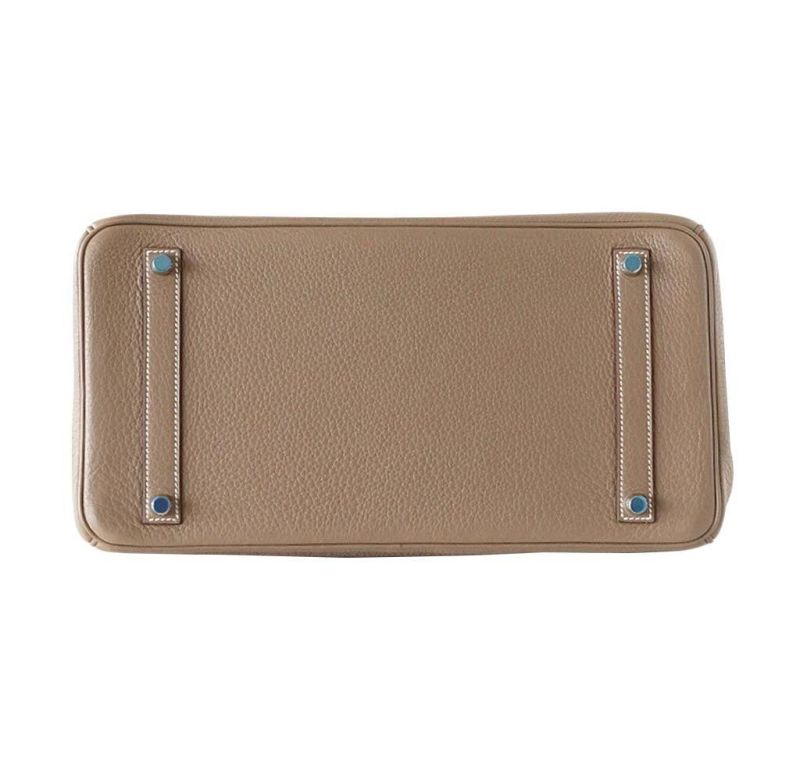 Hermes Birkin 30 CM Clássico Cinza Clemence Couro Bolsa Feminina Bolsa