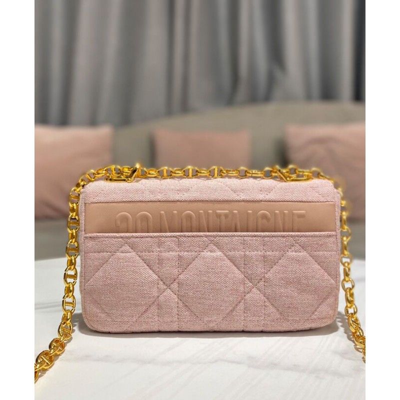 Bolsa crossbody feminina Christian Dior Caro clássica pequena em lona rosa