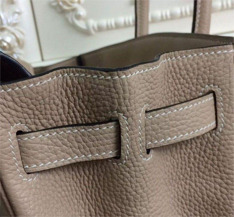 Hermes Birkin 30 CM Clássico Cinza Clemence Couro Bolsa Feminina Bolsa