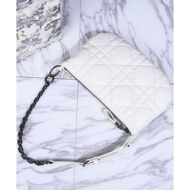 Christian Dior Caro Small White Cowhide Women Tulip Handbag