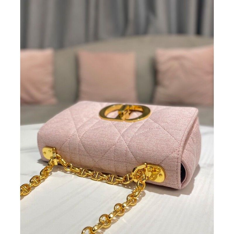 Bolsa crossbody feminina Christian Dior Caro clássica pequena em lona rosa