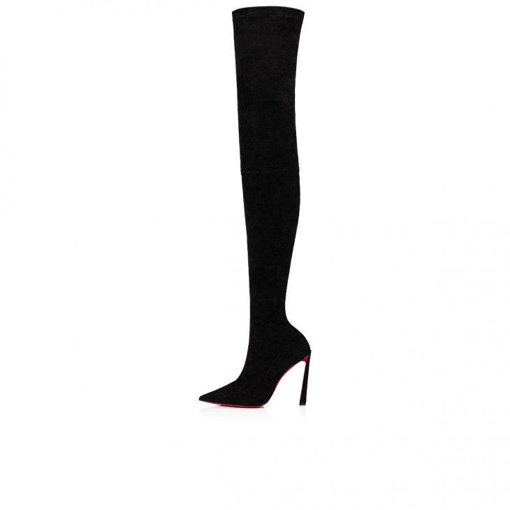 Christian Louboutin Condora Botta Alta Classic 100 Mm Black Suede Pointed Toe Boot 1230378BK01