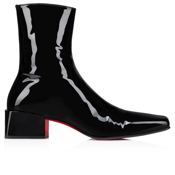 Christian Louboutin Alleo Classic 70 Mm Black Patent Calf Leather Square Toe Boot 1240920J323