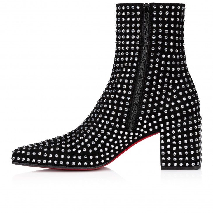 Christian Louboutin Alleo Strass 70 Mm Black Suede Square Toe Boot 1240948BK1D