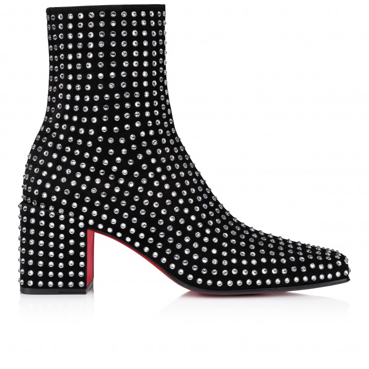 Christian Louboutin Alleo Strass 70 Mm Black Suede Square Toe Boot 1240948BK1D