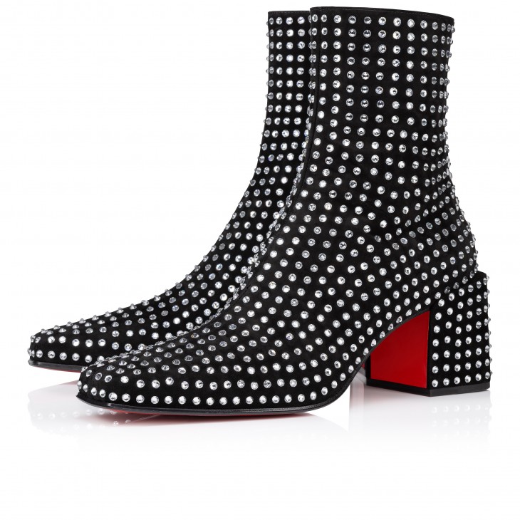Christian Louboutin Alleo Strass 70 Mm Black Suede Square Toe Boot 1240948BK1D
