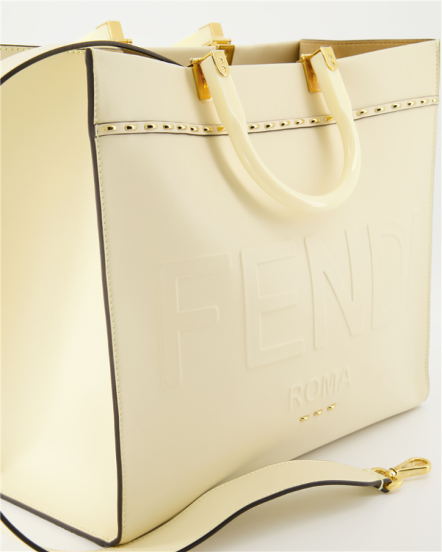 Fendi Sunshine Medium Cream Cowhide Women Tote Handbag 8bh386