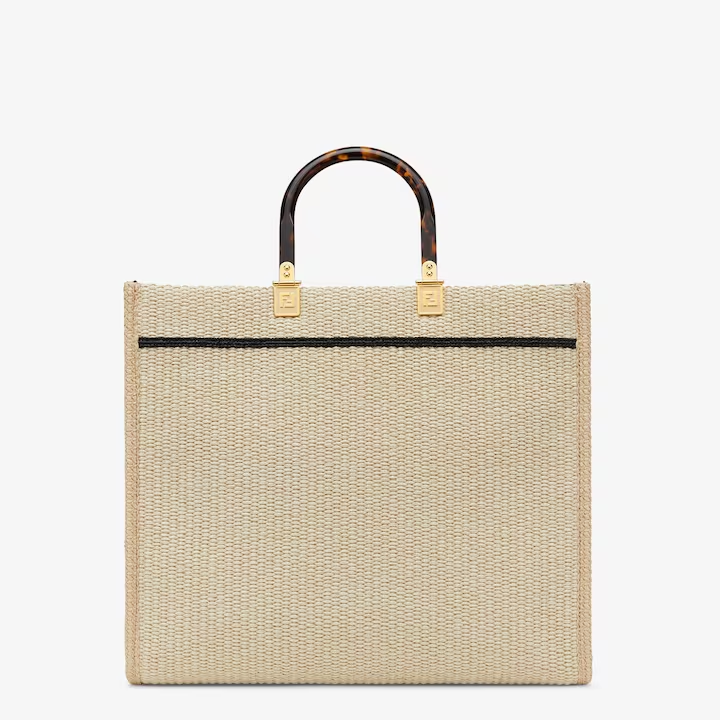 Fendi Sunshine Medium Apricot Woven Straw Women Tote Handbag 8bh386