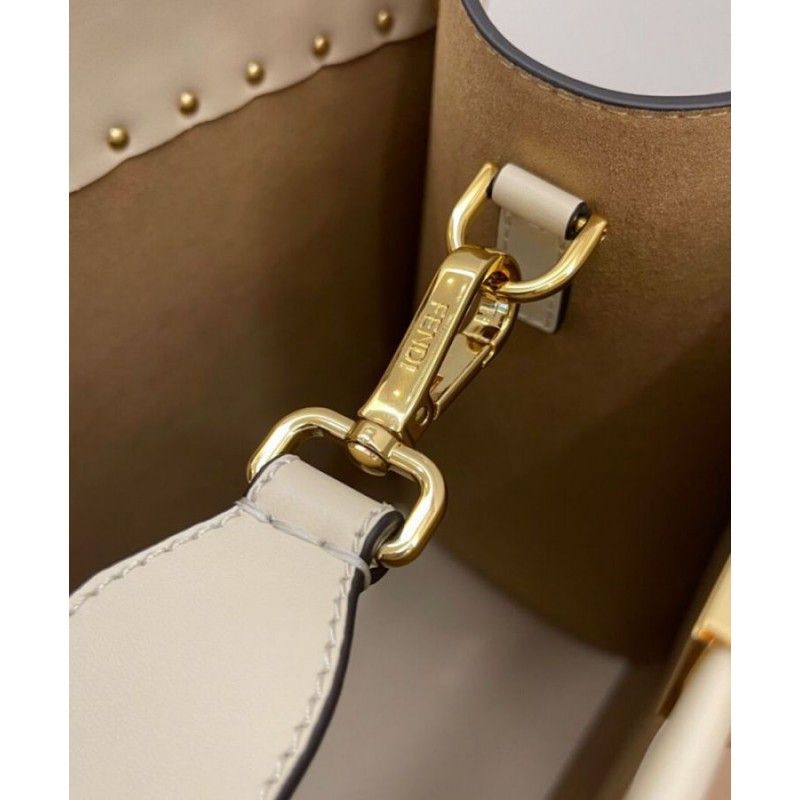 Fendi Sunshine Medium Cream Cowhide Women Tote Handbag 8bh386