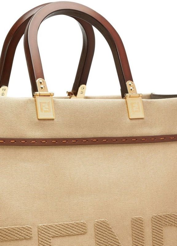 Fendi Sunshine Medium White FF Fabric Women Tote Handbag 8bh386