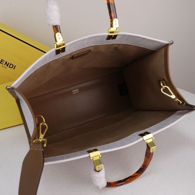 حقيبة يد فندي صن شاين متوسطة الحجم مصنوعة من القماش باللون الأبيض FF للنساء 8bh386