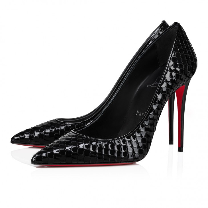 Christian Louboutin Kate Embossed 100 Mm Black Patent Calf Leather Pump Heels 1240049B439