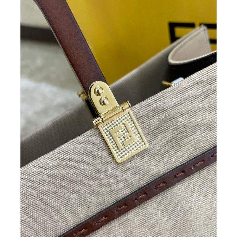 کیف دستی زنانه پارچه ای Fendi Sunshine متوسط سفید FF 8bh386