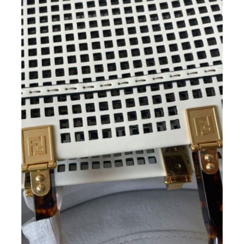 Fendi Sunshine Medium Openwork Cream Cowhide Women Tote Handbag 8bh386