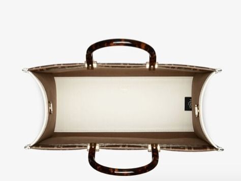 Fendi Sunshine Medium Dark Coffee FF Fabric Women Shopper Tote Handbag 8bh386