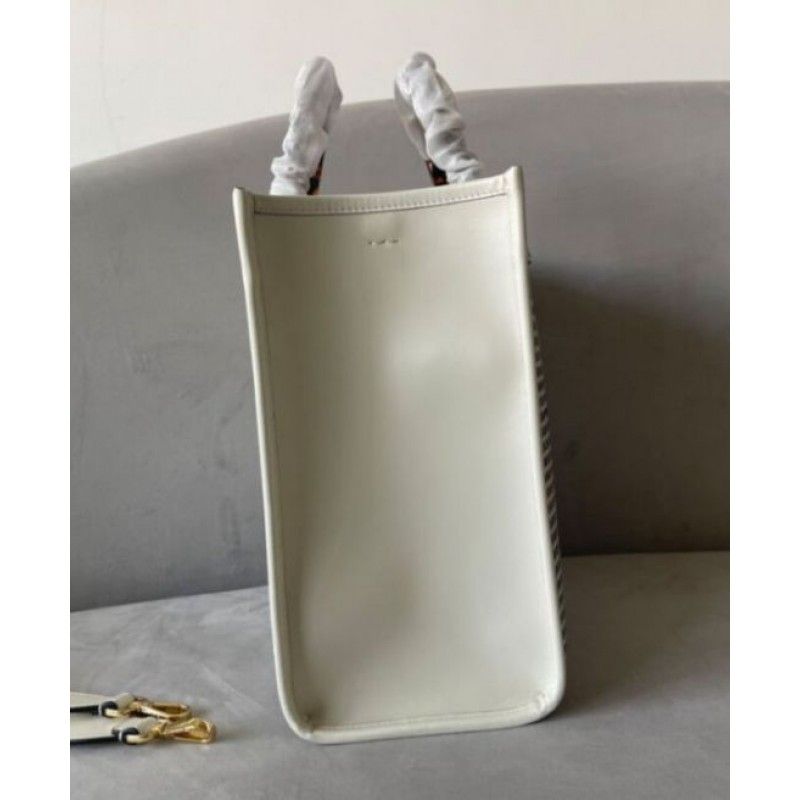 Fendi Sunshine Medium Openwork Cream Cowhide Women Tote Handbag 8bh386