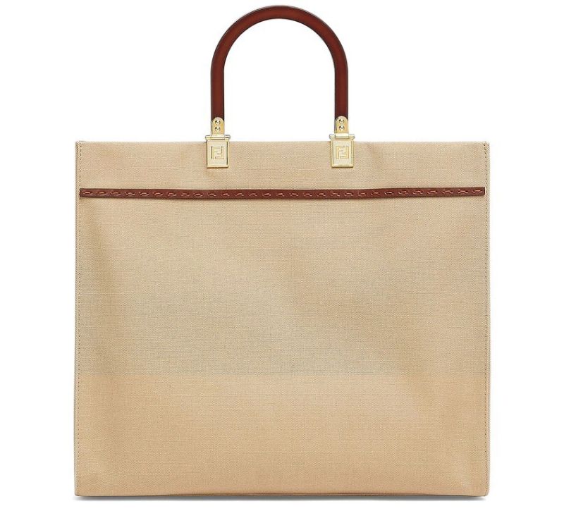 Fendi Sunshine Medium White FF Fabric Women Tote Handbag 8bh386