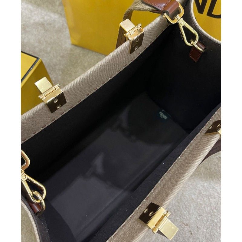 کیف دستی زنانه پارچه ای Fendi Sunshine متوسط سفید FF 8bh386